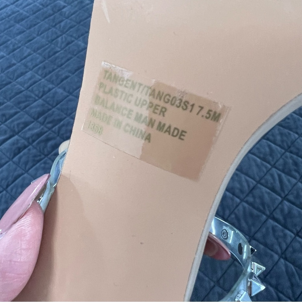 Steve Madden Nude Clear Studded Block Heel Sandals - Picture 9 of 10
